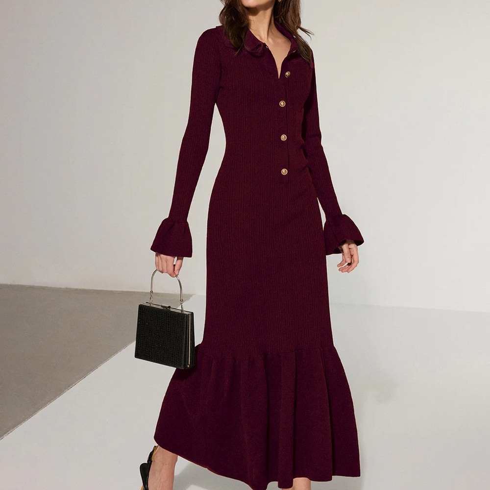 *NWT* Mermaid Hem Collared Knit Maxi Dress